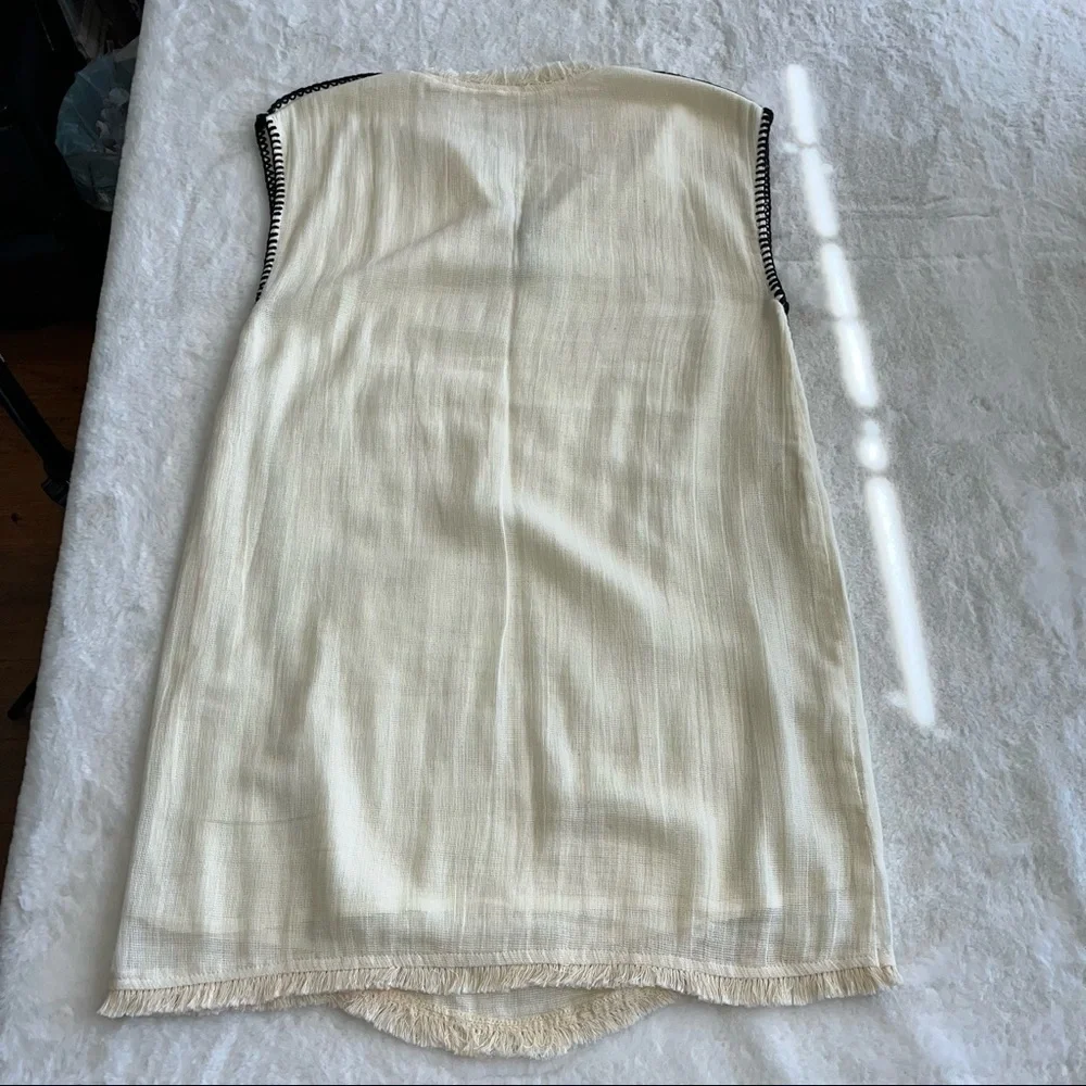 Moon River Blanket Stitch Shift Dress In Cream With Black Stitches Size Small - Picture 5 of 11